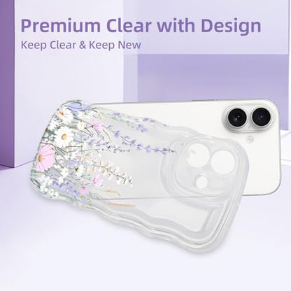 AULEEP for iPhone 17, Clear Cute Phone Case Floral with Curly Wave Frame Shape Design, Slim Soft Shockproof TPU Protective Phone Cover for Women Girls, Clear Wavy Case for iPhone 17 6.3" 2025 - size: iPhone 17