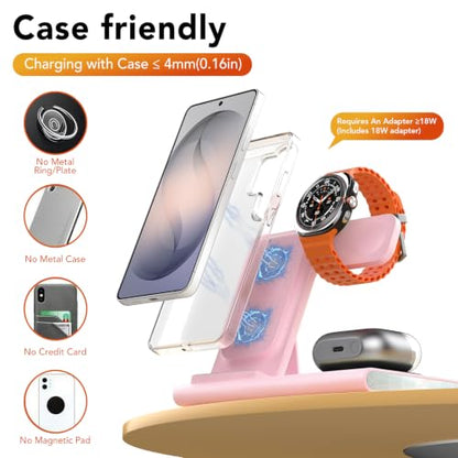 Wireless Charger for Samsung Charging Station, Foldable & Nightlight - color: pink