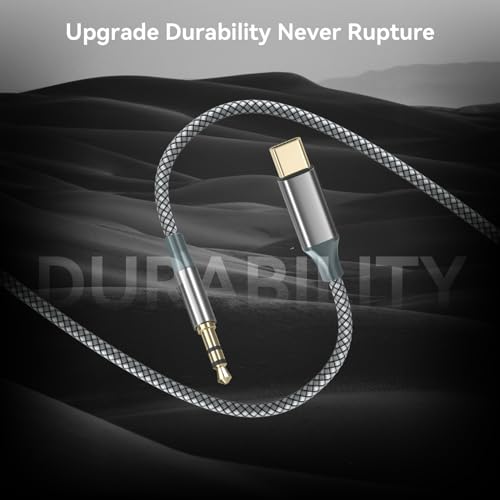 Henrety AUX to USB C Cable 6.5ft, USB C to 3.5mm Audio Aux Jack Cable for Car and Headphones(Black) - color: Black, size: 6.5Ft