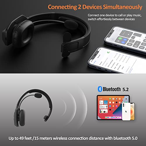 LEVN Bluetooth Headset with Microphone, Trucker Bluetooth Headset with AI Noise Cancelling & Mute Button, Wireless On-Ear Headphones 65 Hrs Working Time, for Trucker Home Office Remote Work Zoom - color: Black