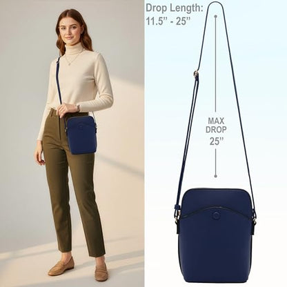 Small Crossbody Bag with Gold Hardware, Mini Shoulder Purse with Adjustable Strap - color: Navy