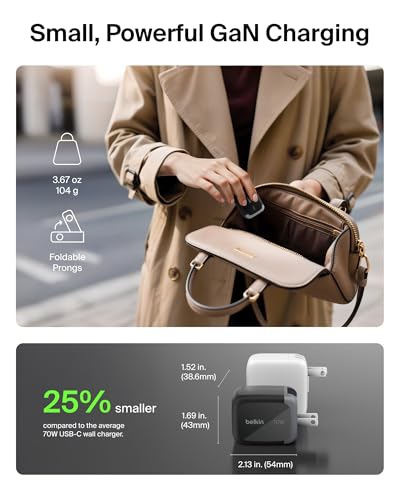 Belkin 70W 3-Port GaN USB C Charger Block, Fast Charging