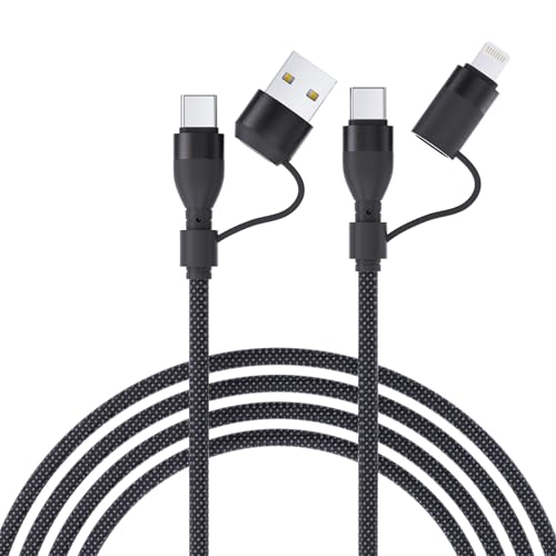 MALPHITE 4 in 1 Charging Cable 3.3FT 60W Max 1 Pack MFi Certified Fast Charging & Data Sync USB A/C to Type C/Lightning Ports Compatible with iPad/iPhone Series/MacBook/Samsung etc