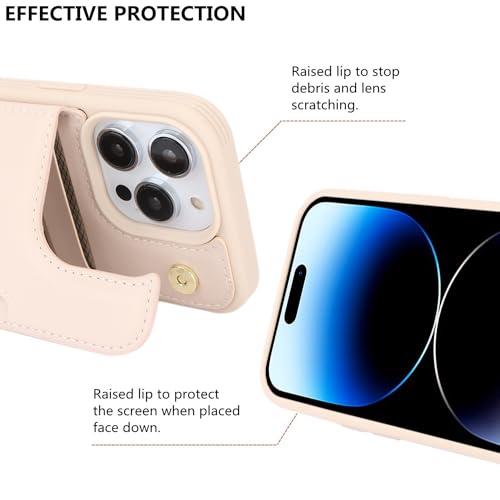 iCoverCase Compatible with iPhone 14 Pro Case with Card Holder, Wallet Case for Women Men RFID Blocking PU Leather Protective Phone Case 6.1 Inch (Beige) - color: Beige