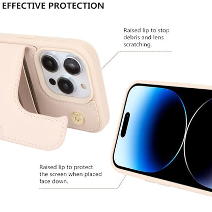 iCoverCase Compatible with iPhone 14 Pro Case with Card Holder, Wallet Case for Women Men RFID Blocking PU Leather Protective Phone Case 6.1 Inch (Beige) - color: Beige