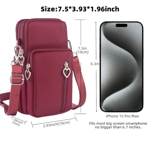 Small Crossbody Bag for Women - Mini Phone Purses with Crossbody Strap and Wallet - Nylon Arm Bag - color: A-wine Red