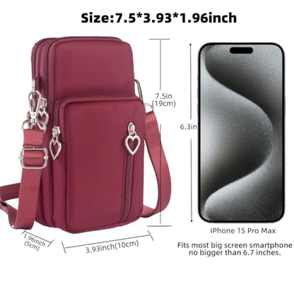 Small Crossbody Bag for Women, Multi Zip Pockets Nylon Wallet Purse Credit Card Holder with Detachable Hand Strap - color: Red