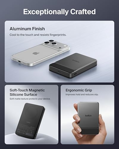 Belkin 10000mAh Qi2 25W Slim Portable Charger Power Bank with USB C Cable - color: Black