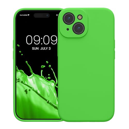 kwmobile Case Compatible with Apple iPhone 15 Case - Slim TPU Silicone Phone Cover - Soft Touch Finish - Lime Green - color: lime green, size: iPhone 15