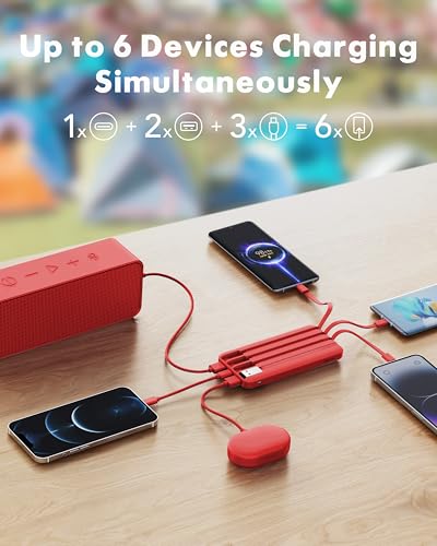 charmast Portable Charger with Built-in Cables X 4, Portable Phone Charger - color: Red
