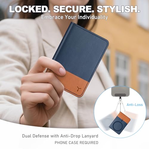 TUCCH for Magsafe Wallet, 6 Card Slots with RFID Blocking, Blue & Brown | for iPhone 17/17e/16/15/14/13/12 Pro/Pro Max/Plus, Clear ID Window, Magnetic Phone Wallet, PU Leather - color: Blue & Brown