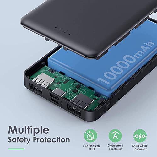[2 Pack]Portable Charger Power Bank 10000mAh,Ultra Slim Portable Phone Charger with USB C Input & 2 Output Backup Charging External Battery Pack Compatible with iPhone 16/15/14/13/12,Android Phone etc - color: Matte Black+Black