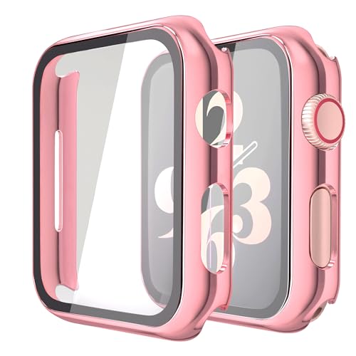 Misxi 2 Pack Hard PC Case with Tempered Glass Screen Protector Compatible with Apple Watch SE 3 (2025) SE 2 SE Series 6 Series 5 Series 4 44mm, 1 Rose Pink + 1 Transparent - color: 1 Rose Pink + 1 Transparent, size: 44mm (Se3/Se2/Se/6/5/4)