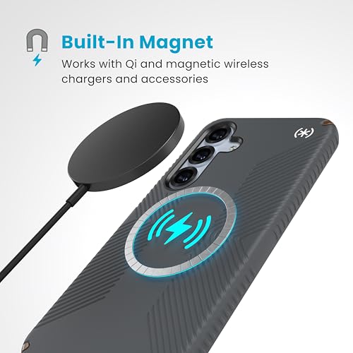 Speck Samsung Galaxy S25 Plus Case - Magnet Case, 13-Foot Drop Protection, No-Slip Grips - Samsung S25 Plus Case Magsafe - Raised Bezel and Enhanced Buttons - Presidio 2 Grip(Pack of 1) - color: Charcoal Grey/Cool Bronze, size: Galaxy S25+