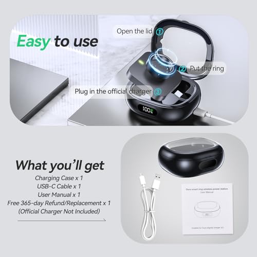 Tensea Portable Charging Case Compatible with Oura Ring Gen 5 & Gen 4 & 3 | (Official Charger NOT Included), 2000mAh Wireless Power Station, Universal Fit, 30-Day Runtime Charger Accessories - color: Black