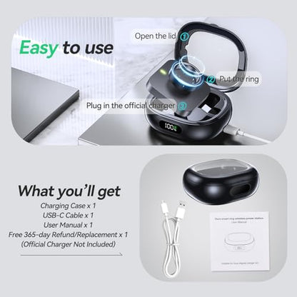 Tensea Portable Charging Case Compatible with Oura Ring Gen 5 & Gen 4 & 3 | (Official Charger NOT Included), 2000mAh Wireless Power Station, Universal Fit, 30-Day Runtime Charger Accessories - color: Black