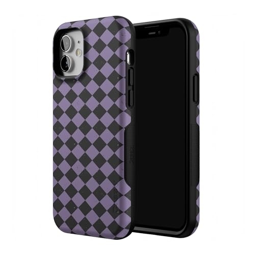 Casely iPhone 12 Mini Case | Harlequin Midnight Diamond | Black and Purple | Bold Protective Design | MagSafe Compatible Design - color: Harlequin Midnight Diamond | Black and Purple, size: Iphone 12 Mini
