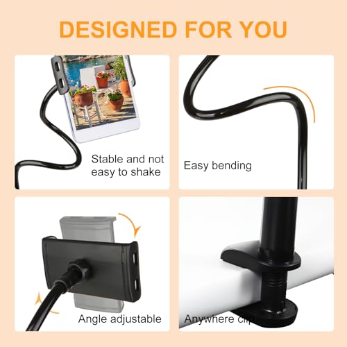ZUYEE Gooseneck Tablet Mount Holder for Bed 4-10.5" Devices iPad Clamp Stand Kindle Holder Flexible 30 inch Arm Clip for iPhone iPad Air Mini Galaxy Tabs Kindle Fire Switch Cell Phone Black