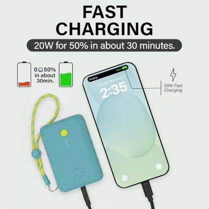 Nimble Champ Portable Charger, 10000mAh Power Bank, 20W Dual USB-C Charging - color: Shorebreak Blue