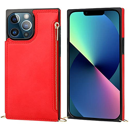 Bocasal Crossbody Wallet Case with Strap for iPhone 13 Pro, Red - color: Red