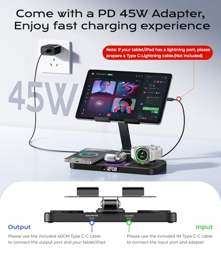 Meifigno 45W Wireless Charging Station for Multiple Samsung Device, Foldable 20W Wired Charger Stand for Galaxy Tab, Charger for S26 Ultra/S25/Z Fold 8 Ultra/8/Z Flip 8 & Buds, Only for Galaxy Watch