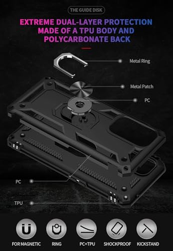 Case for Oneplus 9 Pro Military Grade Shockproof Cell Phone Cover with Kickstand and 360° Rotating Ring, Magnetic Car Mount Compatible, Hard Heavy Duty Armor Protective Shell (Black)