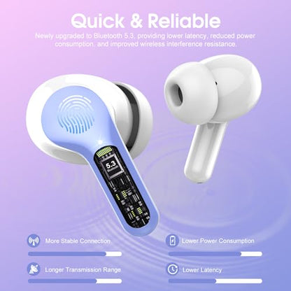 Wireless Earbuds, Bluetooth 5.4 Headphones HiFi Stereo, Bluetooth Earbuds - color: White Purple