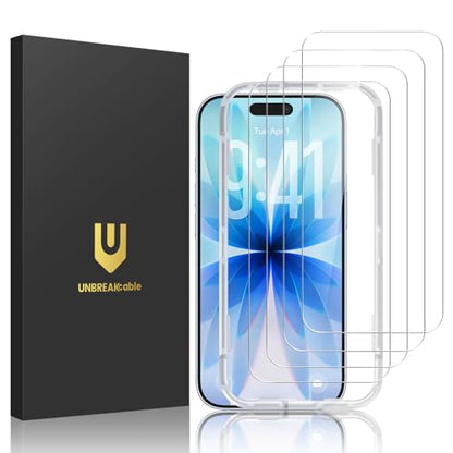 UNBREAKcable 4-Pack iPhone 17 Screen Protector, 9H Hardness | 9H tempered glass | 99.99% HD clarity | Double Shatterproof|alignment frame easy install | case-friendly - size: iPhone 17