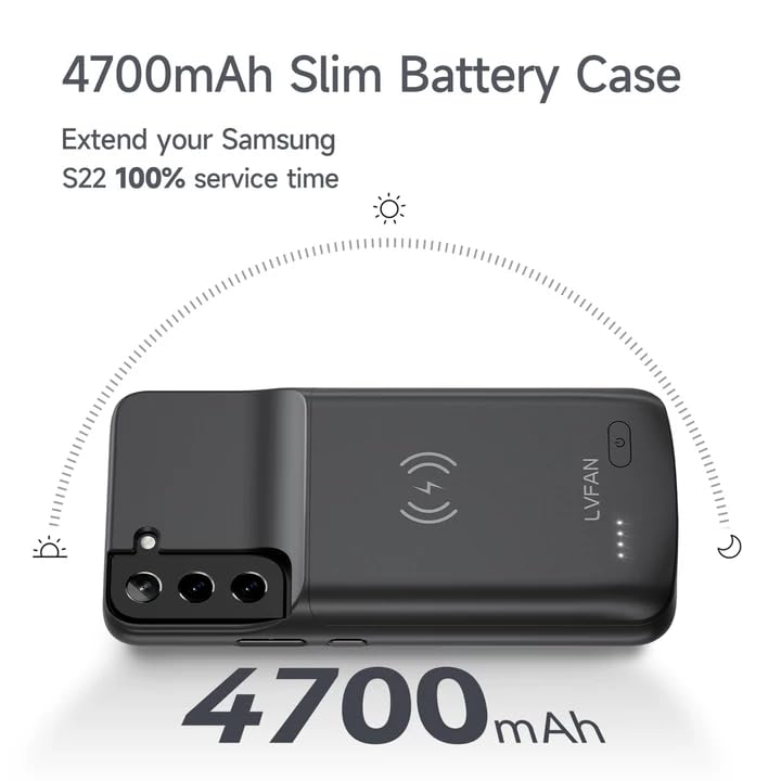 LVFAN 4700mAh Backup Portable Charger Phone Case for Samsung Galaxy S22 | 6.1" Fast Wireless Charging External Portable Charge Case