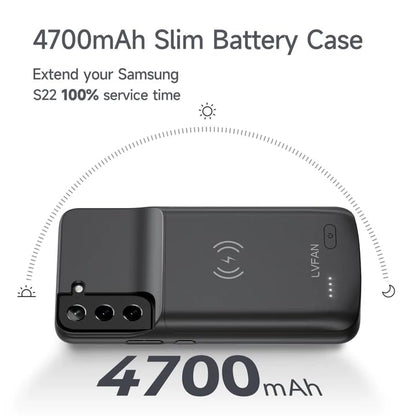 LVFAN 4700mAh Backup Portable Charger Phone Case for Samsung Galaxy S22 | 6.1" Fast Wireless Charging External Portable Charge Case