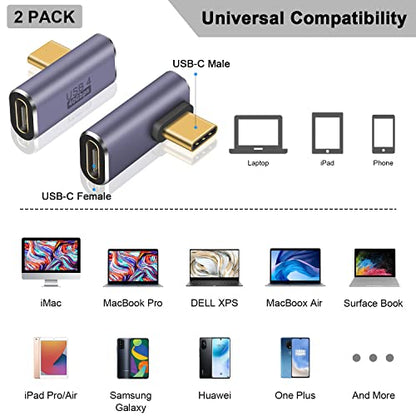 Poyiccot USB C Right Angle Adapter 40Gbps, 8K@60Hz, 100W, USB C 90 Degree Adapter, Right Angle Type C Male to Female Extender Thunderbolt 4 Connector for iPhone/PC/Galaxy S23, 2-Pack - style: usb c middle angle