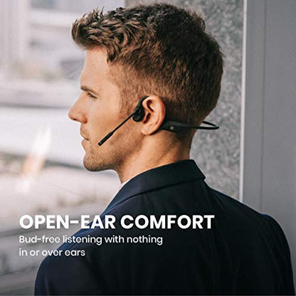 Aftershokz OpenComm (Rebranded as Shokz OpenComm) Wireless Stereo Bone Conduction Bluetooth Headset with Noise-Canceling Boom Microphone for Office Home Business Trucker Drivers Commercial Use, Black