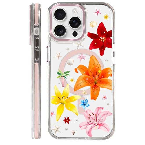Clear Magnetic Case for iPhone 14 Pro Max, Slim Anti-Yellow Transparent Cover, Military Grade Protection, Phone Cases for iPhone 14 Pro Max, Colorful Lily Floral Summer - color: Colorful Lily Floral Summer, size: Iphone 14 Pro Max