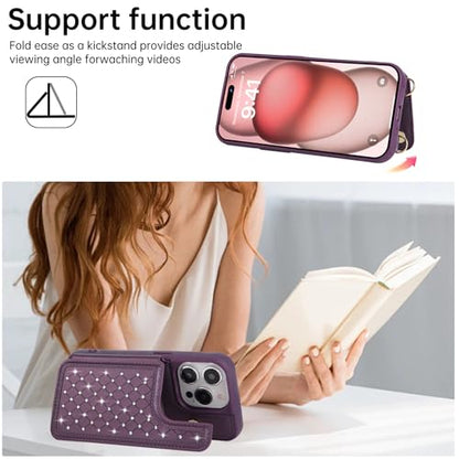Crossbody Wallet Case for iPhone 12 Pro Max(6.7") with Detachable Strap - PU Leather Flip Folio with Card Slots & RFID Blocking, Sparkling Diamond Accents-Lavender - color: Lavender, size: iPhone 12 Pro Max(6.7")