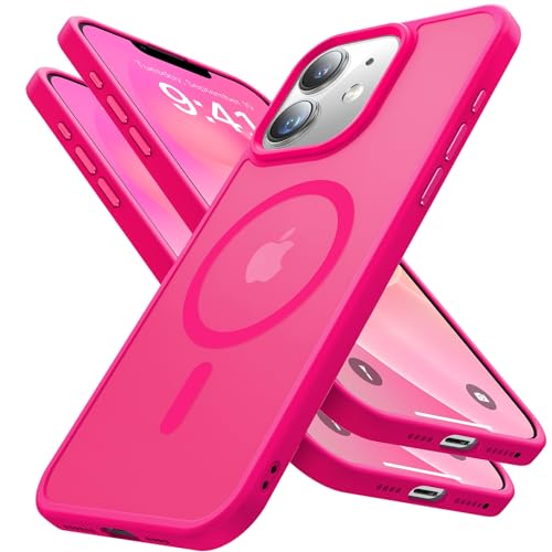 Magnetic for iPhone 12 Case/iPhone 12 Pro Case, [10FT Military Drop Tested] [Compatible with MagSafe]Shockproof Protective Slim Translucent Matte Hard Back Phone Case iPhone 12/12 Pro, HotPink - color: Hotpink, size: iPhone 12/12Pro 6.1inch