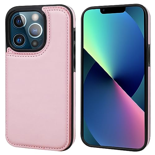 ONETOP for iPhone 13 Pro Wallet Case with Card Holder,Pink - color: Pink