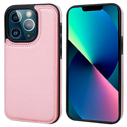 ONETOP for iPhone 13 Pro Wallet Case with Card Holder,Pink - color: Pink