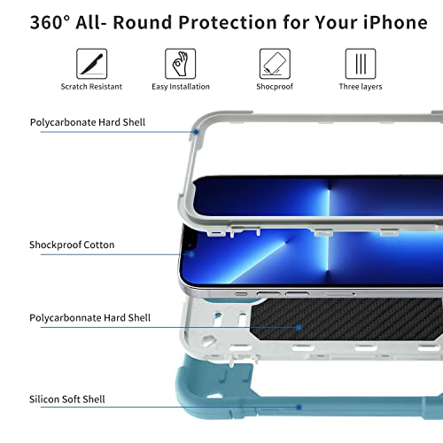 MARKILL Compatible with iPhone 13 Pro Max Case 6.7 Inch with Ring Stand, Heavy-Duty Military Grade Shockproof Phone Kids Cover for iPhone 13 Pro Max - color: Ice Blue, size: iPhone 13 Pro Max 6.7"