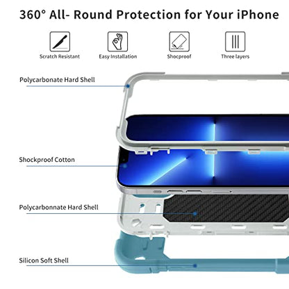 MARKILL Compatible with iPhone 13 Pro Max Case 6.7 Inch with Ring Stand, Heavy-Duty Military Grade Shockproof Phone Kids Cover for iPhone 13 Pro Max - color: Ice Blue, size: iPhone 13 Pro Max 6.7"