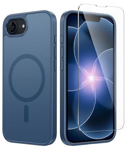 FNTCASE for iPhone 17e/16e Case Silicone Magnetic Blue | Compatible with MagSafe, Screen Protector, Matte Textured, Military Grade Drop Protection Slim Rugged Shockproof Phone Cover - color: Blue