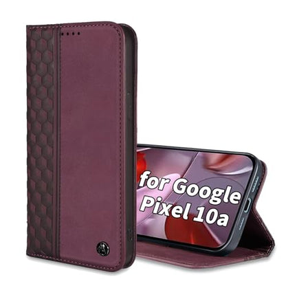 Wallet Case for Google Pixel 10a 2026 6.3 Inch - PU Leather Flip Cover with Card Holder Slots, Strong Magnetic Folio Kickstand Phone Case, Wine Red - color: Wine Red, size: Google Pixel 10a 6.3"