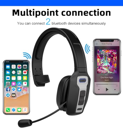 Bluetooth Headset with Microphone,Noise Cancelling with Mute Button, Very Strong Wireless Range, All-Day Comfort On Ear Headphones 60 Hrs Working time for Trucker/Work/PC/Call Center/Meeting/Office