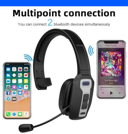 Bluetooth Headset with Microphone,Noise Cancelling with Mute Button, Very Strong Wireless Range, All-Day Comfort On Ear Headphones 60 Hrs Working time for Trucker/Work/PC/Call Center/Meeting/Office