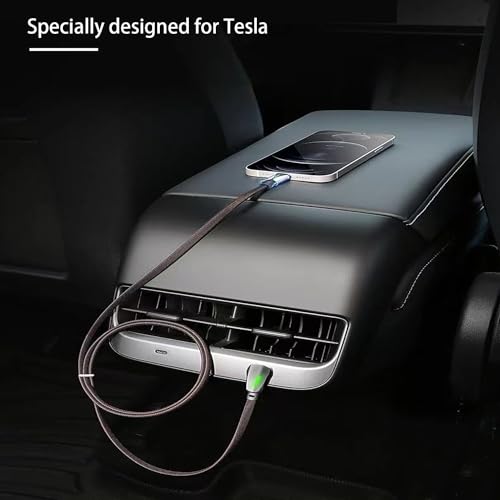 90 Degree USB-C to USB-C Cable, QC 3.0 60W Fast Charger for Tesla Model Y/3/X/S Car Charging, Compatible with iPhone 15/15 Plus/15 Pro Max, Samsung Galaxy, LG, OnePlus (2025 Upgrade)