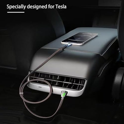 90 Degree USB-C to USB-C Cable, QC 3.0 60W Fast Charger for Tesla Model Y/3/X/S Car Charging, Compatible with iPhone 15/15 Plus/15 Pro Max, Samsung Galaxy, LG, OnePlus (2025 Upgrade)