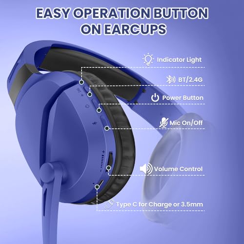 WolfLawS Wireless Gaming Headset with Mic for PS5 PC PS4, Navy Blue - color: Navy Blue