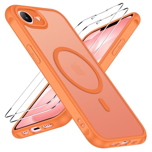 ivoler 3-in-1 Magnetic Case for iPhone 17e/16e 6.1'' with 2 Pack Screen Protector, [MagSafe Compatible] [Military Grade Drop Protection] Slim Translucent Shockproof Phone Cover- Orange - color: Orange, size: iPhone 17e/16e 6.1''