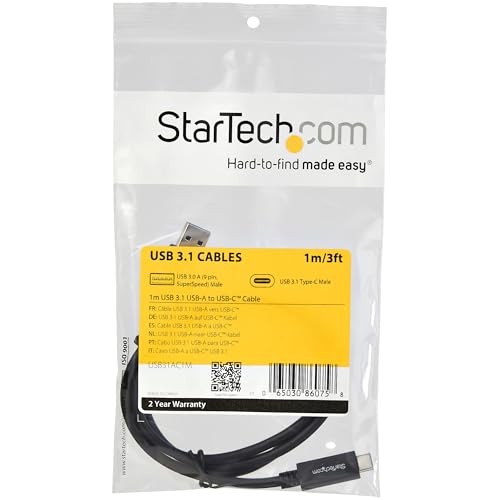 StarTech 3ft/1m USB-A to USB-C Cable, USB 10Gbps, 3A, Charge and Sync - size: 3 ft / 1m, style: USB 3.1 - C to A