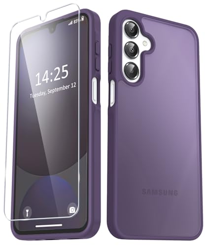 YENAPOON for Samsung Galaxy A16 5G Case, Matte Phone Case, Purple | with 1 Screen Protector, Frosted Translucent Back, Slim Shockproof Protective Cover - color: Purple, size: for Galaxy A16 5G