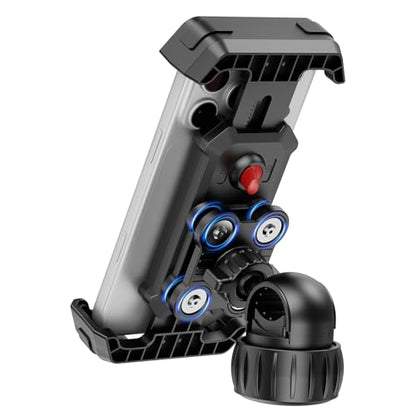 Wallke Motorcycle Phone Mount w/Dual Vibration Dampener & Anti-Theft Lock, Anti-Shake Bike Phone Holder, 360° Rotate Handlebar Ebike Phone Holder for Scooter Dirt Bike ATV, Fit 4.7-7” All Smartphone